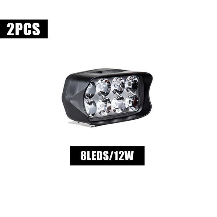 2Pcs 12W Barre à 8 LED phares longue portée Moto, projecteur Led  antibrouillard moto, pour moto voiture ATV UTV - Cdiscount Auto