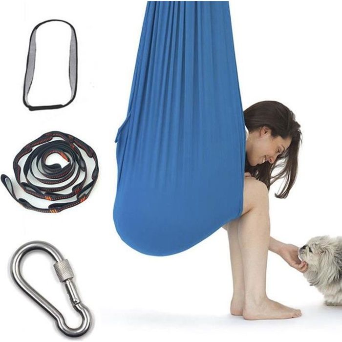 Thérapie Swing Sensory Swing, Hamac de Yoga en nylon à réglage réglable pour enfants avec bracelet d'extension-bleu royal