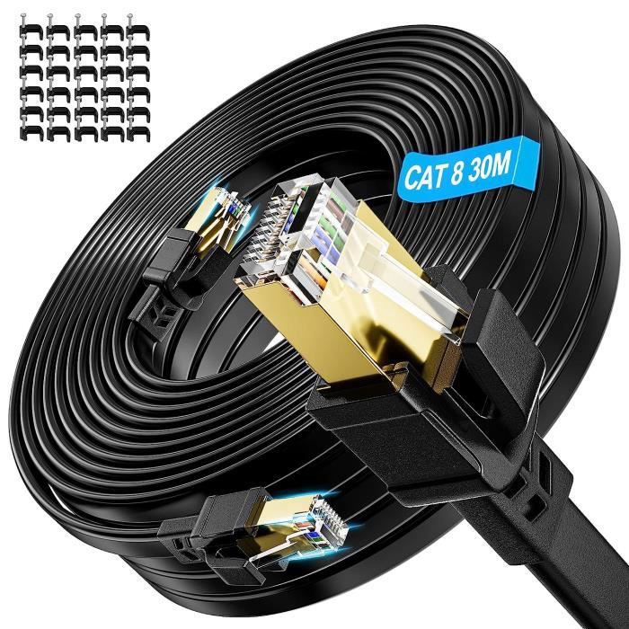 Soibke Cable RJ45 Cat 8 30m Blindé, Cable Cat8 Extérieur Fil