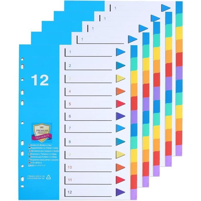 Oxford Strong-Line Lot De 25 Intercalaires Carton A4 - 5 Couleurs, Renforcés Polypropylène