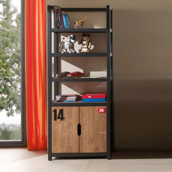 Bibliothèque Alex - Vipack - Pin massif et MDF - 3 étagères et 1 petite armoire - Laqué noir et teinté brun Bibliothèque Alex - Vipack - Pin massif et MDF - 3 étagères et 1 petite armoire - Laqué noir et teinté brun