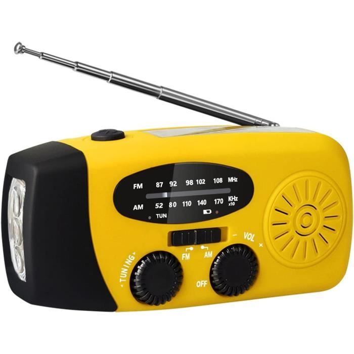 Radio De Survie Multifonction Avec Manivelle Solaire - Batterie 12000mAh - Météo, Lampe, Charge USB