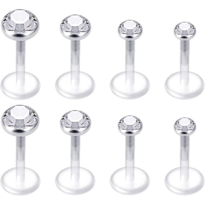 Piercing Tragus Helix Labret 16G Acrylique Flexible Clair Cz Opal