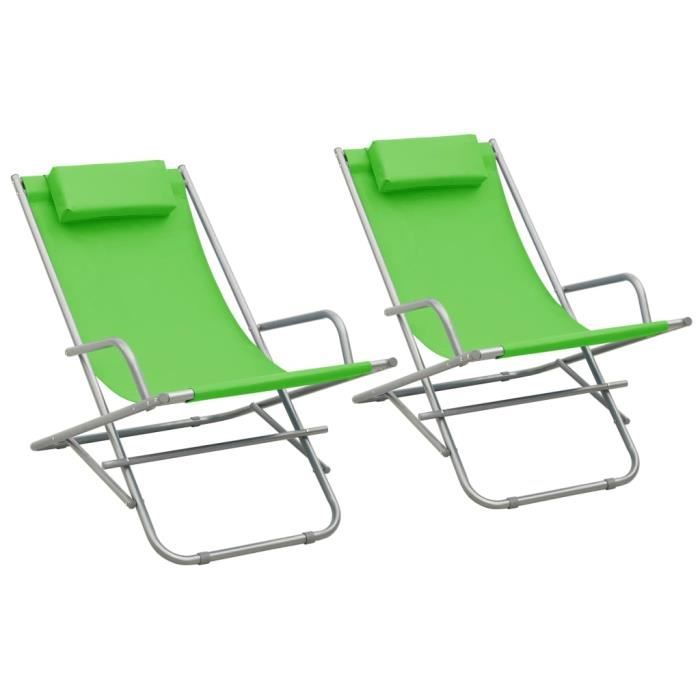 "top" bains de soleil d'extérieur jili - chaises à bascule 2 pcs acier vert,11 kg