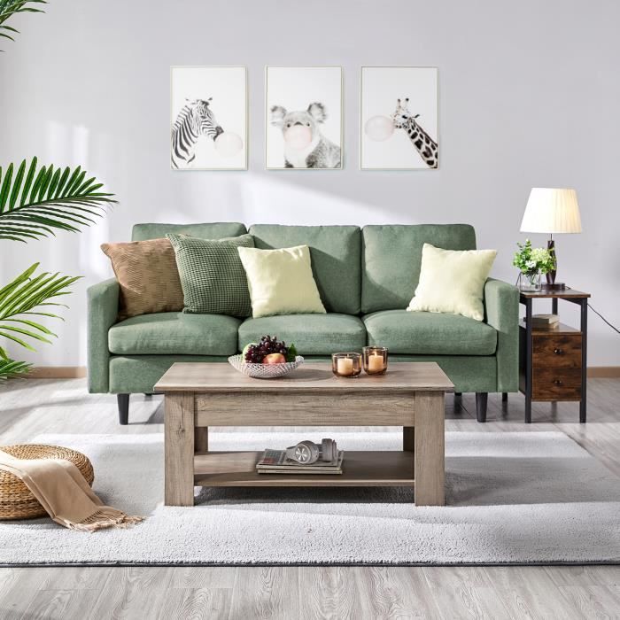 Table Basse Relevable - YAHEETECH - Moderne Scandinave - Couleur Chêne - Compartiment Caché - 98 x 50 x 42 cm