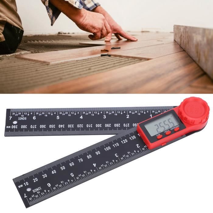 Règle D'Angle Numérique Rapporteur d'Angle Numérique 2 en 1 avec HOLD/Rev Inversion Zéro 200mm Mesure Angle en Acier Inoxydable avec Affichage LCD Mm/Inch pour le Travail du Bois Construction