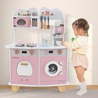 Cuisine Enfant en Bois avec Sonore, Jouet de Cuisine Rose avec Moulin à