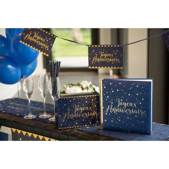 Livre dor Joyeux Anniversaire Bleu Marine et Or Chal