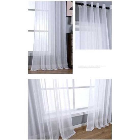 Voilages Blancs 2 Pièces - Passe Tringle, 100x200 Cm, Tulle Souple Pour Salon, Chambre, Cuisine - 10