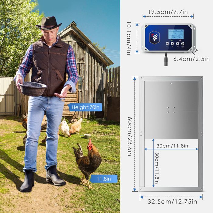 Clapet automatique pour poulailler, en alliage d'aluminium, porte de poulailler électrique, compatible avec le froid, écran LCD, anti-pincement (noir