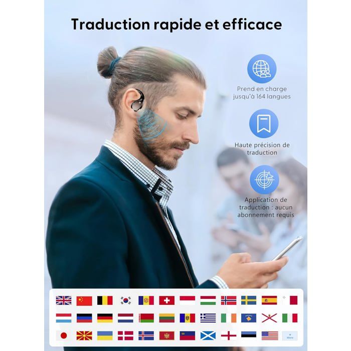 AI Écouteur Traducteur Instantané,144 Langues en Ligne en Temps réel, Bluetooth 5.4, sans Fil, à Clipser, écouteurs à Traduction instantanée, Parfaits pour Les Voyages et Les Affaires (Violet