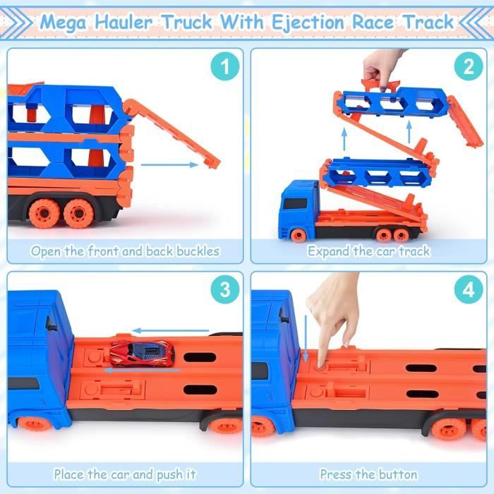 Camion De Transport Voitures Enfant - 15 Pièces Avec Panneaux Route - Jouet 3-5 Ans Garçon (rouge)