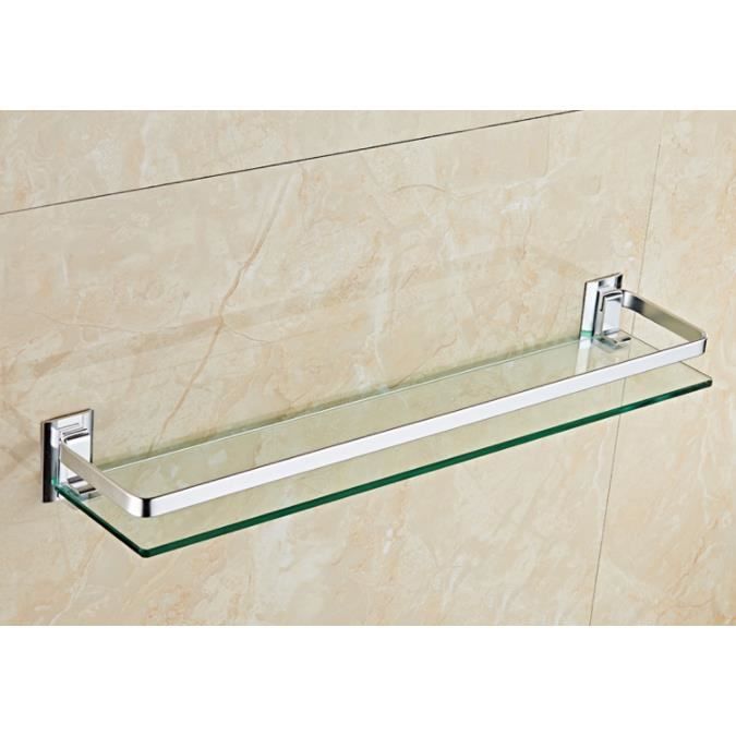 Étagère De Douche En Verre Trempé 60 Ou 80 Cm - Support Aluminium, Fixation Murale Sans Perçage
