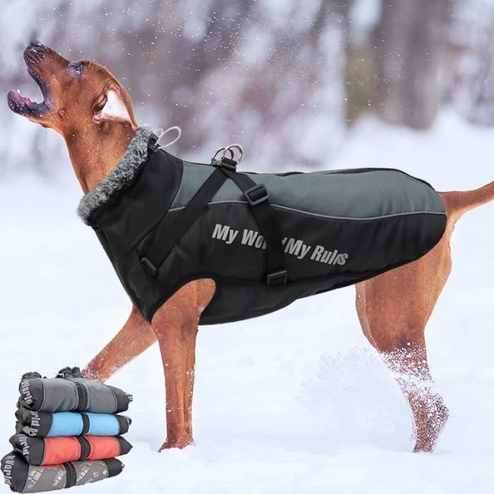 Grey XL Impermeable a l eau grand chien vetements hiver chien manteau avec harnais fourrure collier chaud vetements pour animaux de Cdiscount