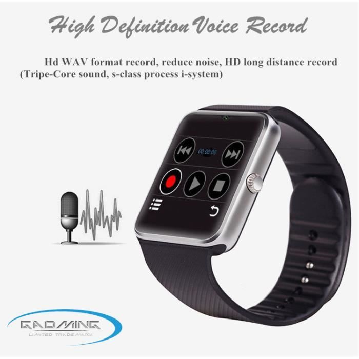 Montre connect e GT08 haut de gamme noire pour Apple iPhone 6s Plus
