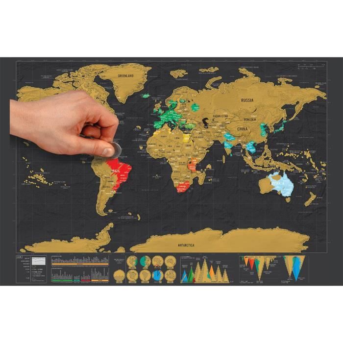 Affiche de carte du monde à gratter dans l'édition de voyage Deluxe -  Cdiscount Beaux-Arts et Loisirs créatifs