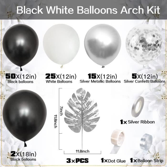 Ballon Noir Blanc Or,AivaToba Nouvel an 2022 Arche de Ballon Kit,Guirlande  Anniversaire Ballon,Latex Ballon de Confettis pour Les Femmes Mens