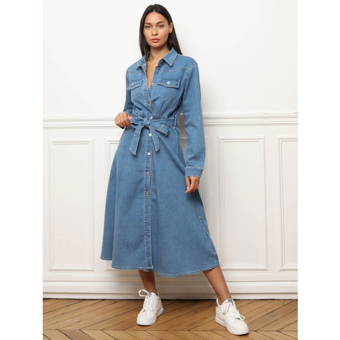 La Modeuse-Robes-Robe chemise mi-longue et évasée en