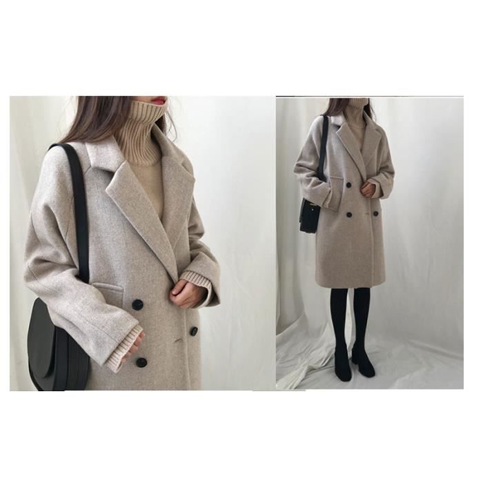 Manteau Dhiver En Laine Mélangée Pour Femme – Veste Mi Longue Épaisse À Double Boutonnage Avec Col À Revers, Ourlet Ample Et Taille Fuselée Pour Plus De Chaleur Et De Style Du