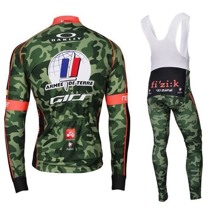 Tenue de Cycliste Maillot de Velo Manches Longues Homme Pantalon A Bretelle VTT Route Ensemble de Vetement