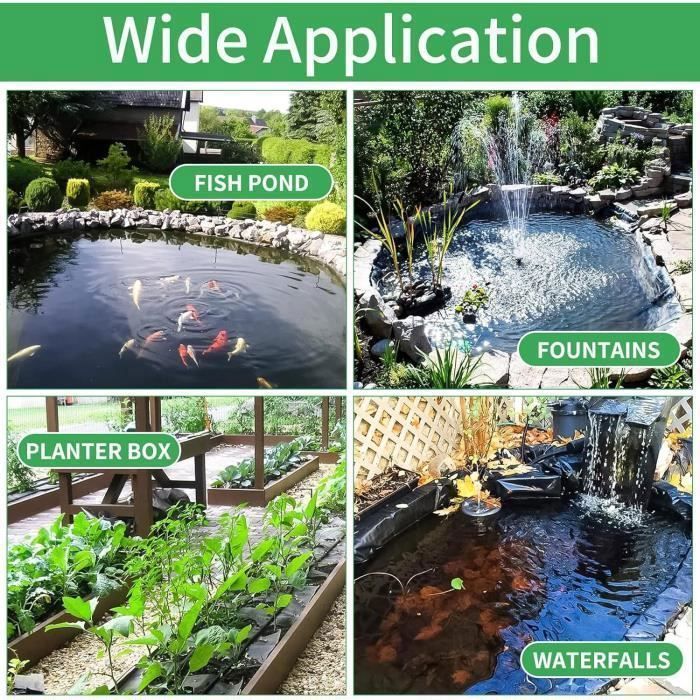 Bâche bassin 2x6m, 04mm, pour bassin jardin, poissons, cascade Noir