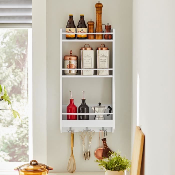 Étagère Murale Épices Avec Porte-Sopalin - Rangement Cuisine 50cm - Acier Carbone - Gris
