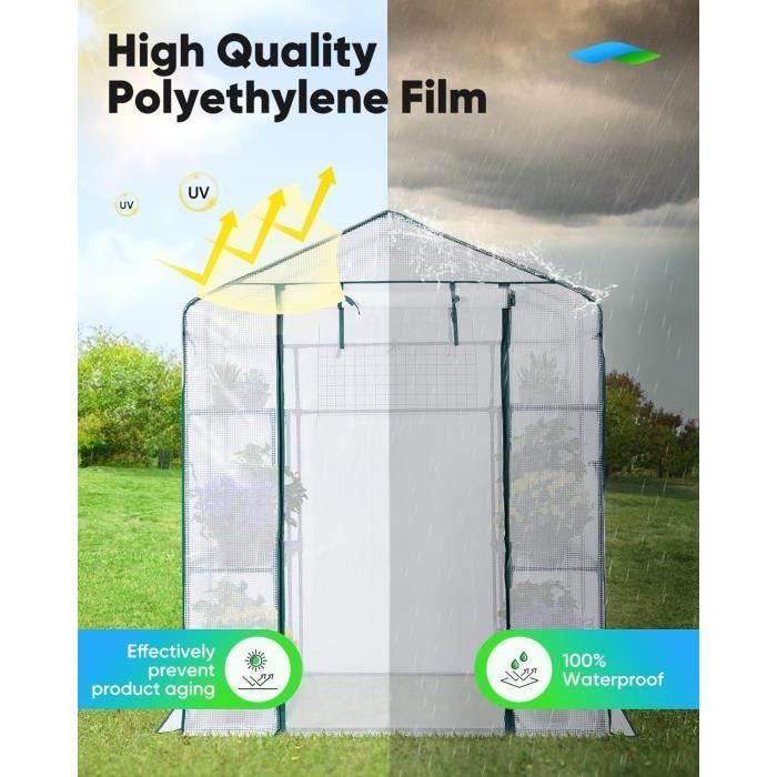 Quictent Serre de plainpied, porte et fenêtres en maille, 3 niveaux 12