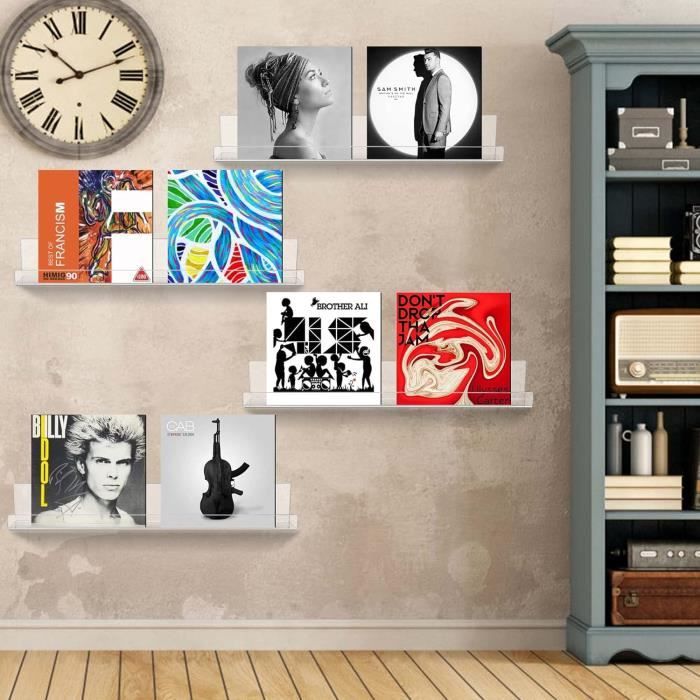 Lot 8 Étagères Flottantes Acrylique Transparent 30cm - Rangement Disques Vinyles Photos Cadres