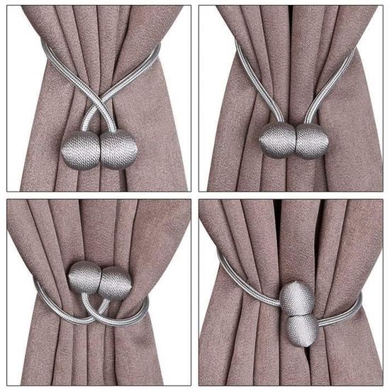 4 Embrasses Rideau Magnétiques Blanches - Coton Tressé - 54cm - Fixation Sans Perçage - Décoration Maison
