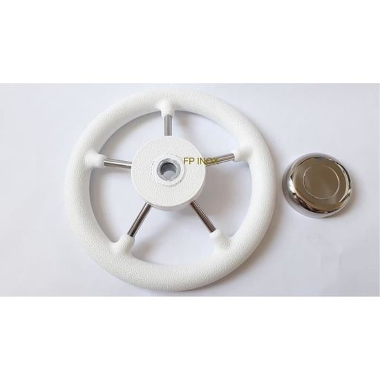 Volant FP INOX 3 Branches Blanc – 355mm – Moyeu Central Cône Universel – Neuf