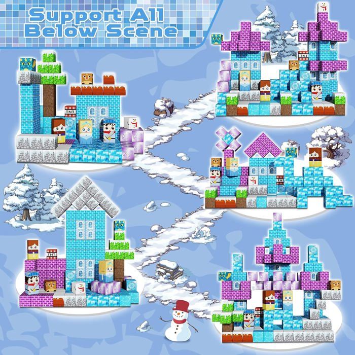 Blocs Magnétiques 150 Pièces – Construction Avec Thème Glace Et Neige – Pour Enfants 3-9 Ans