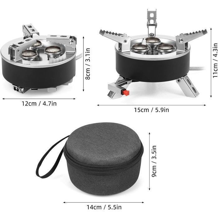 Réaud à Gaz Camping 8000W Pliable - Allumage Piézo, Coupe-vent, Avec Adaptateur, Pour Randonnée Et Pique-nique