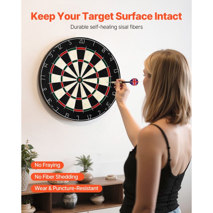DoYourDart Kit Complet de Fléchettes - Cible en Sisal Avec Surround, 6 Fléchettes en Acier Avec Ailette, Fibres