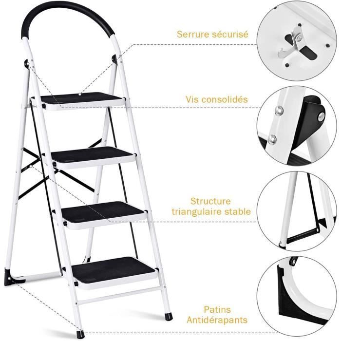 Marchepied Pliable Sécurisé Avec Barre D'appui - Capacité 150 Kg, Antidérapant, Dimensions 46x32x82 Cm | Escabeau Compact Pour Maison, Salle De Bain, Cuisine