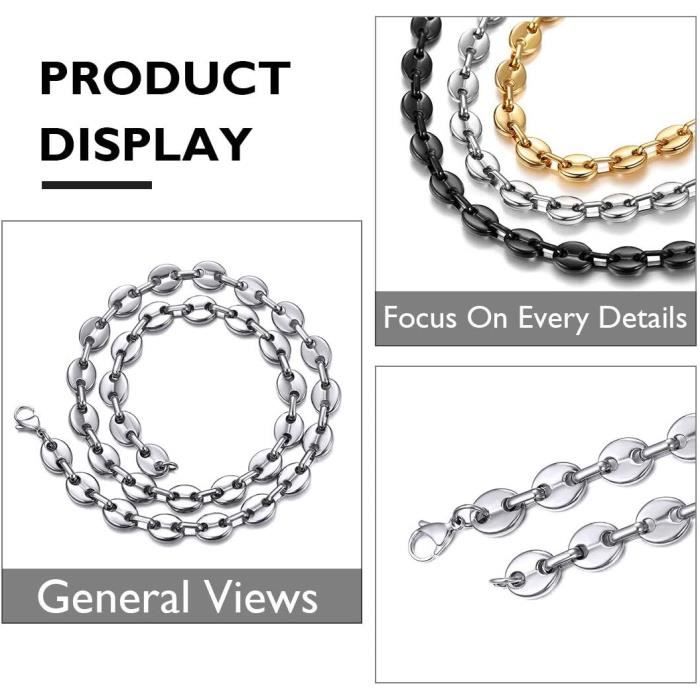 Collier Homme AFSTALR - Grain De Café - Chaine Maille Acier Inoxydable - Style Biker - Neuf étiqueté