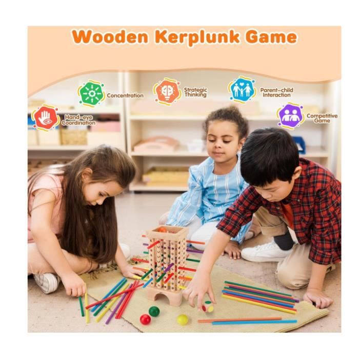 Tour En Bois Avec Bâtonnets Colorés - Jeu Familial Pour Enfants - Développe Patience Et Logique