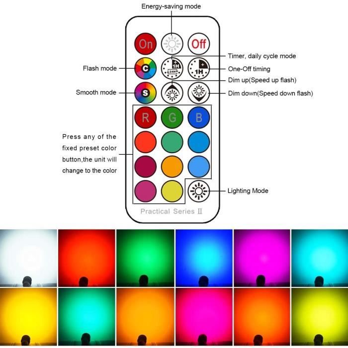 Spot LED GU10 RGBW Acouto - 16 Couleurs, Télécommande, Mémoire Et Minuterie - Pour Ambiance Maison, Fêtes