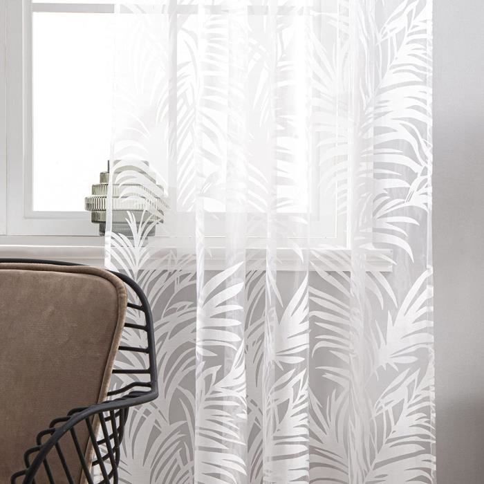 Paire De Rideaux Voilage Blanc Avec Motifs - Occasion Bon État - 2x(173x44)cm