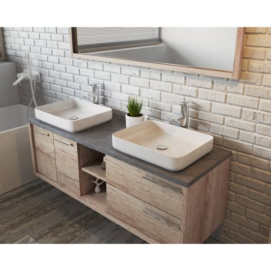Meuble De Salle De Bain Vermont 150cm Lavabo Nature Wood Colonne Meuble Lavabo Miroir Cdiscount Maison