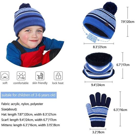 Bonnet tricoté d'hiver pour enfants, gants d'hiver pour enfants, 3 pièces pour  enfants doublure épaisse d'hiver (3-5 ans,Kaki) - Cdiscount Prêt-à-Porter