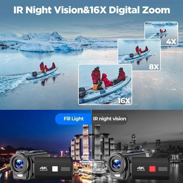 Caméscope 4K 30FPS ZIMOCE - Écran Rotatif 3", Zoom 18x, Avec Micro, Télécommande Et 2 Batteries - Idéal Vlog YouTube, Voyages
