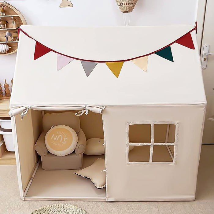 Jokapy Tente de Jeu pour Enfant avec Guirlandes Lumière Étoile, Cabane Enfant Intérieure/Exterieur, Château de Princesse Tente avec 4 Fenêtres, pour Décoration de Chambre Enfants, 121x105x136cm (A