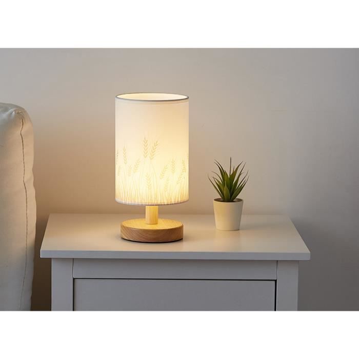 Lampe de chevet USB,lampe de table moderne en bois massif avec 2
