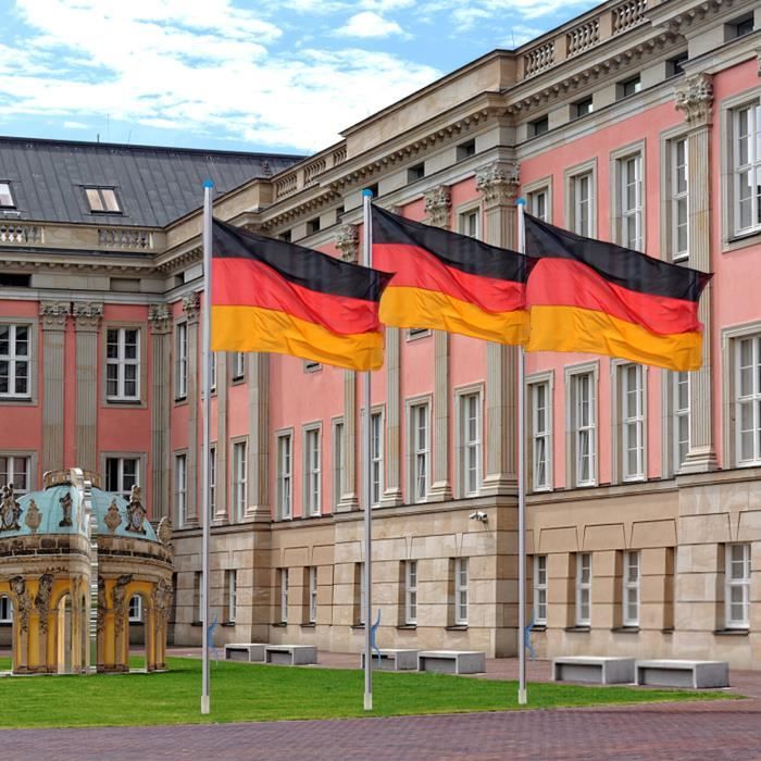 Mât De Drapeau Aluminium 6,5 M Réglable - Avec Drapeau Allemand, Douille De Sol Et Corde - 5 Hauteurs