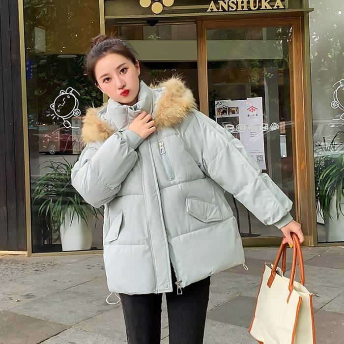 Doudoune femme fourrure blanche sale