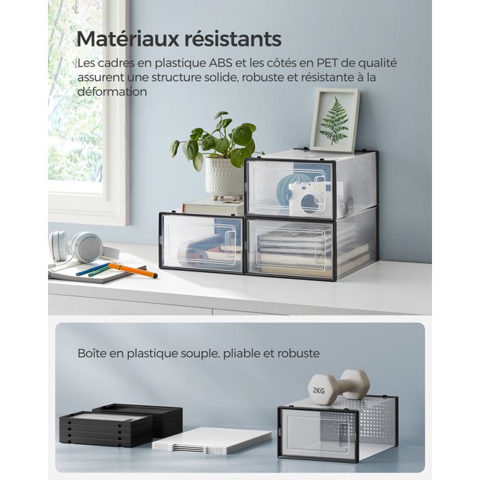 Boite Rangement Vetement Lot De 20 Boîtes à Chaussures Empilables Blanches Transparentes Boite De Rangement