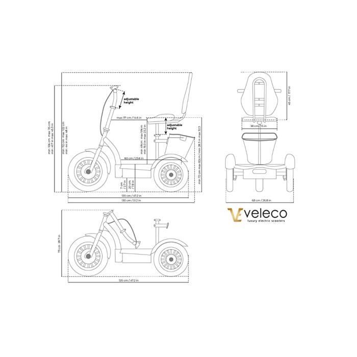 Scooter électrique 3 Roues VELECO Cristal 1000W - Blanc - Autonomie 40-60 Km - Pour Senior/handicapé