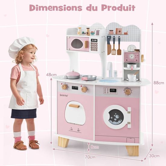 GOPLUS Cuisine Enfant à Bois, Jouet de Cuisine avec Réfrigérateur