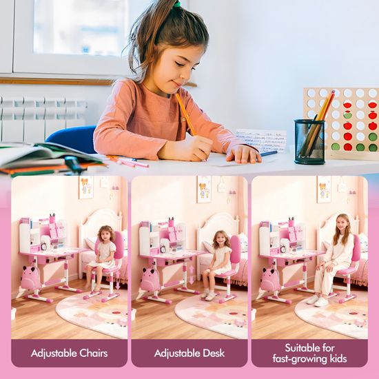 Ensemble bureau et chaise pour enfants, bureau d'étude pour enfants avec chaise à motif dessin animé, table et chaises d'apprentissage réglables en hauteur pour enfants, garçons et filles