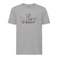 T-shirt Homme Col Rond Gris Just Married Calligraphie Mariage Noces Fiancée-0